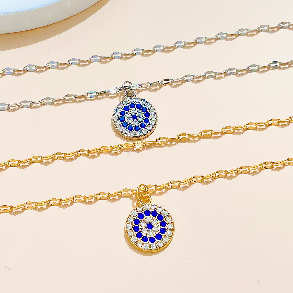 Olivenorma White Zircon Evil Eye Double Alloy Necklace