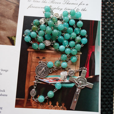 Olivenorma Amazonite Medal Cross Rosary Pendant Necklace - image 4