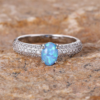 Olivenorma "Shiny Elegance" Round Opal Zircon Edge Band Ring