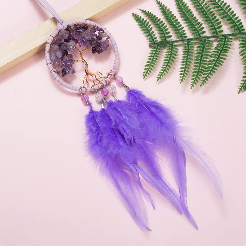 Olivenorma Crystal Tree of Life Feather Dreamcatcher Car Ornament