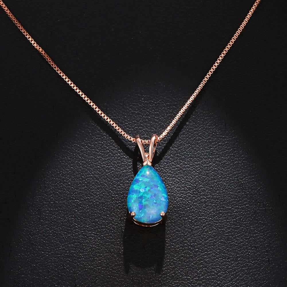 Olivenorma Synthetic Opal Water Drop Pendant Simple Necklace