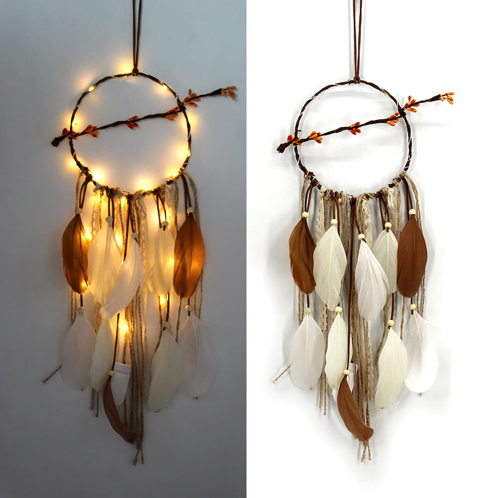 Olivenorma LED Light Colored Feather Dream Catcher