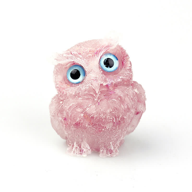Olivenorma Natural Crystal Owl Gemstone Decoration - Rose Quartz+Sequins - 2.28''(L) * 1.89''(W) * 1.53''(H) - image 17