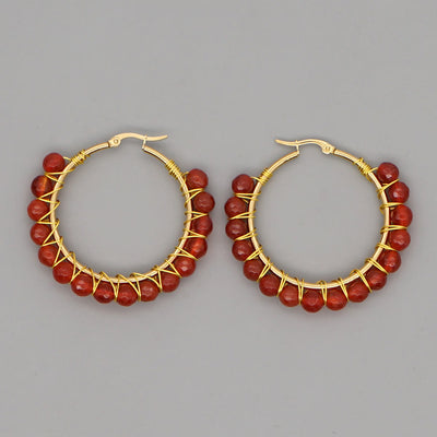 Olivenorma Boho Natural Crystal Beads Large Hoop Earrings