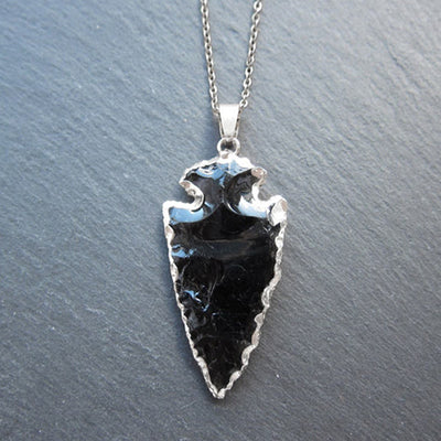 Olivenorma Natural Crystal Carnelian Arrowhead Necklace - Obsidian#Silver Chain - image 6