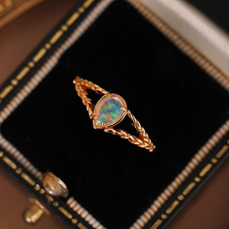 Olivenorma Opal Stone Gold Hollow Wheat Ring