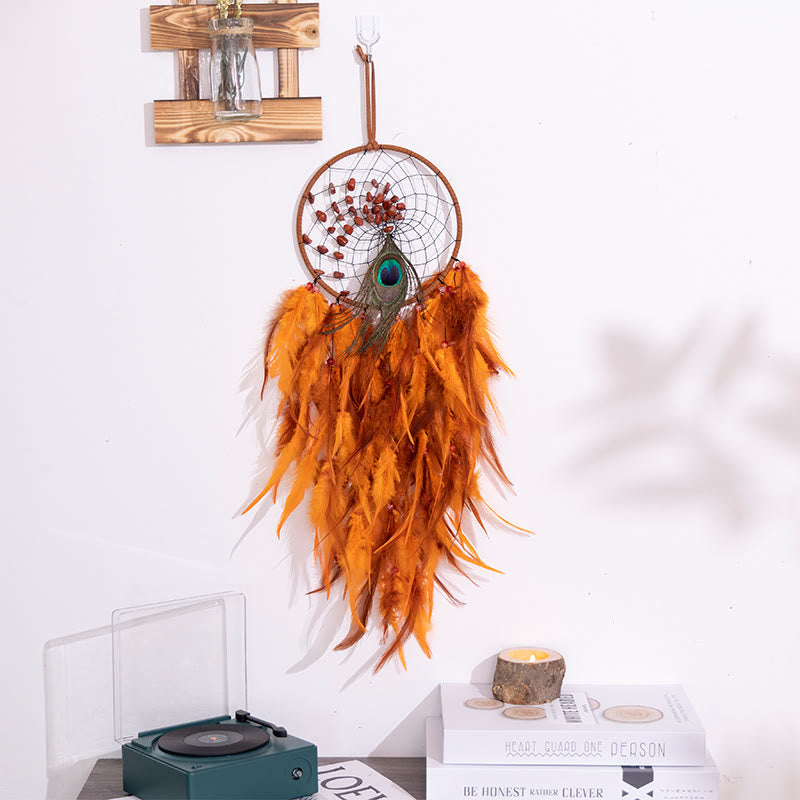 Olivenorma Red Agate Turquoise Peacock Feather Dream Catcher