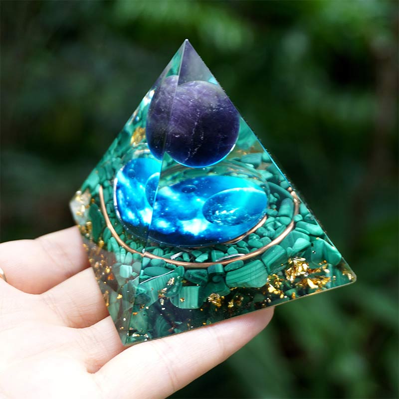Olivenorma Mystic Union Amethyst & Malachite Orgone Pyramid - image 3