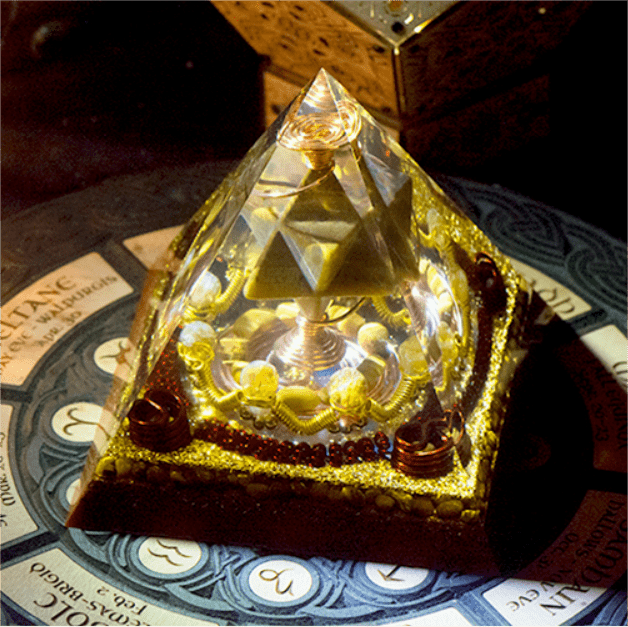 Olivenorma Merkaba Metatron's Cube Tiger Eye Citrine Tower Orgone Pyramid