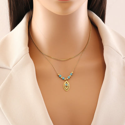 Olivenorma Turquoise Titanium Evil Eye Pendant Necklace