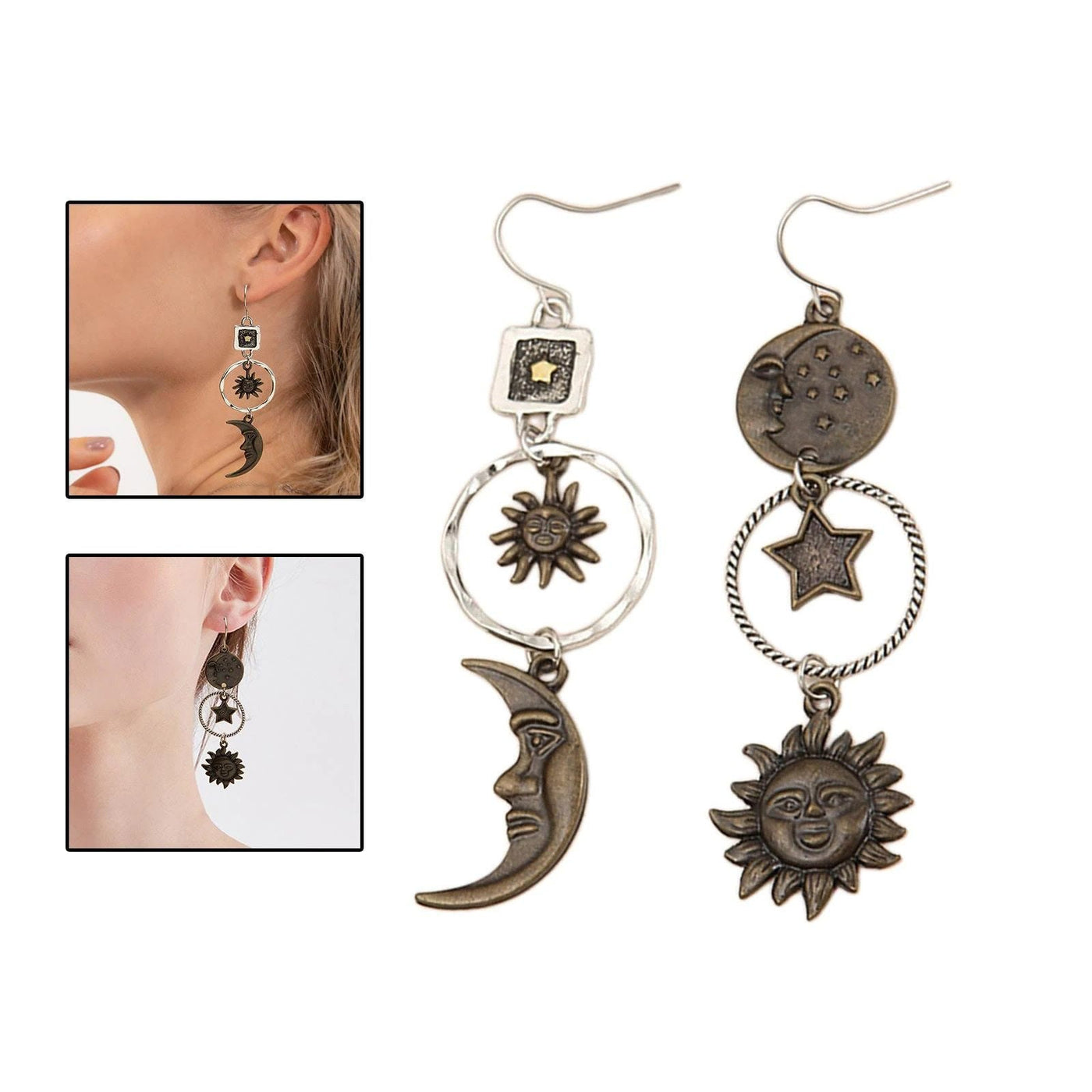 Olivenorma Face Sun Moon Pendant Earrings Bohemian Earrings