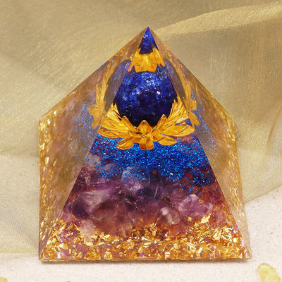 Olivenorma Amethyst Lapis Lazuli Lotus Symbol Orgone Pyramid