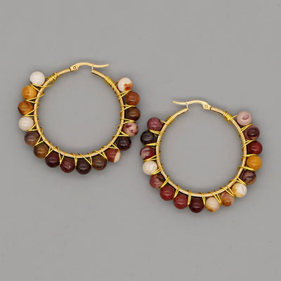 Olivenorma Boho Natural Crystal Beads Large Hoop Earrings