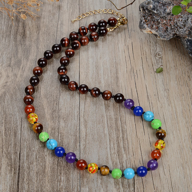 Olivenorma Natural stone 7 Chakra Lucky Stone Bead Necklace