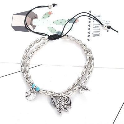 Olivenorma Turquoise Silver Leaf Double Layer Bracelet Anklet