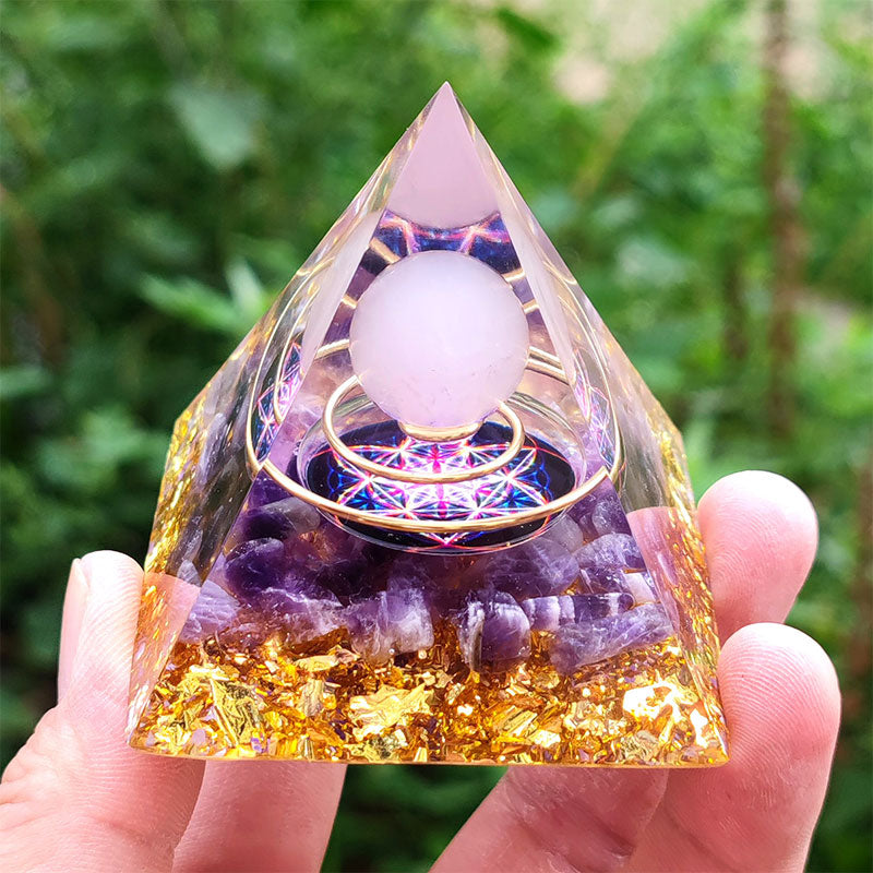 Olivenorma Amethyst with Rose Quartz Orgone Pyramid