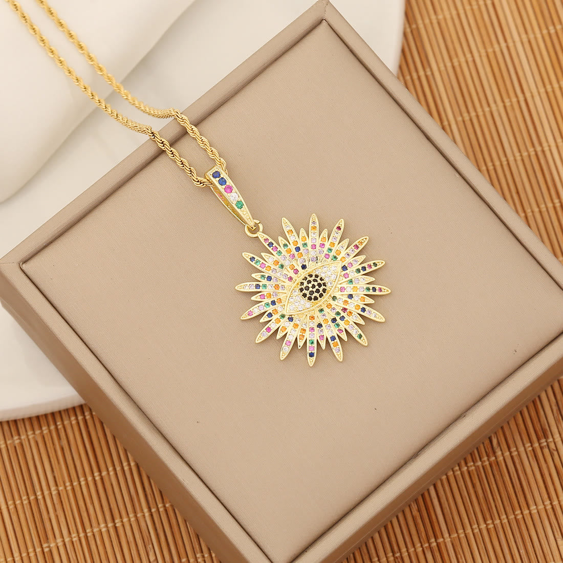 Olivenorma Natural Stone Sunflower Evil Eye Pendant Necklace