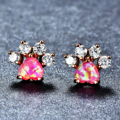 Olivenorma Kawaii Opal White Zircon Kitty Paw Earrings