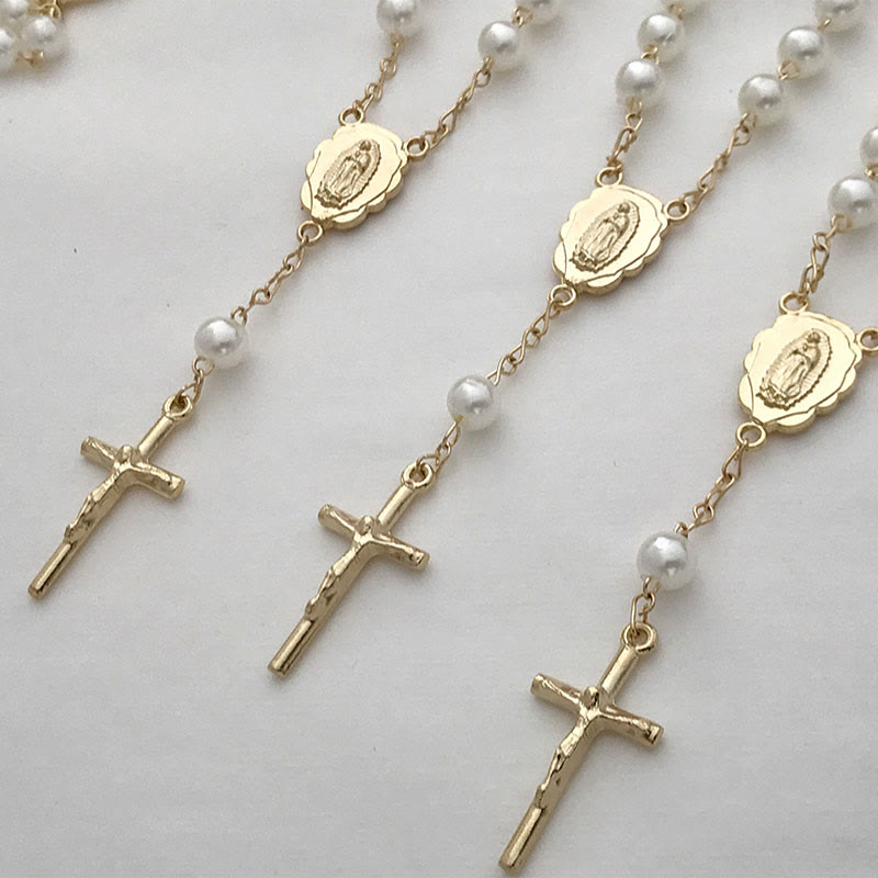 Olivenorma Pearl Cross Virgin Mary Rosary Bracelet