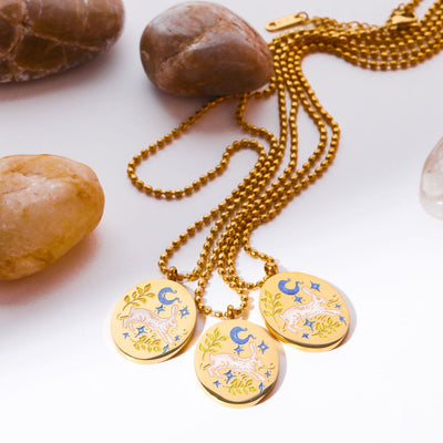 Olivenorma Hand Painted Dripping Oil Rabbit Zodiac Elements Necklace