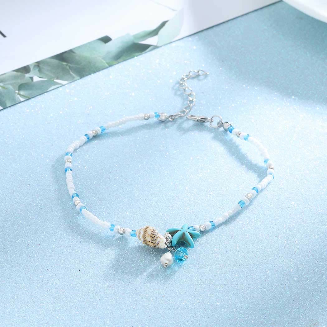 Olivenorma Freshwater Pearl Turquoise Sea Starfish Shell Anklets