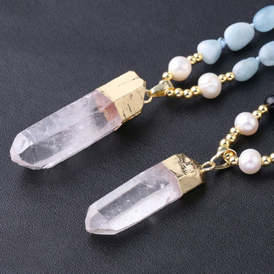 Olivenorma Irregular Crystal Column Pendant Long Necklace