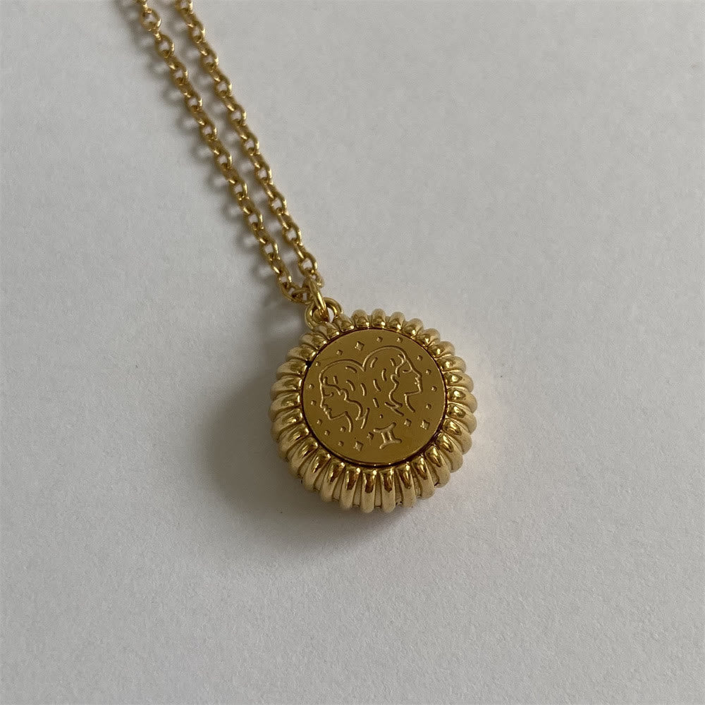 Olivenorma Zodiac Round Pendant 18k Gold Titanium Steel Necklace