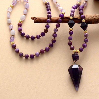 Olivenorma Natural Amethyst Purple Jade Beaded Mala Necklace