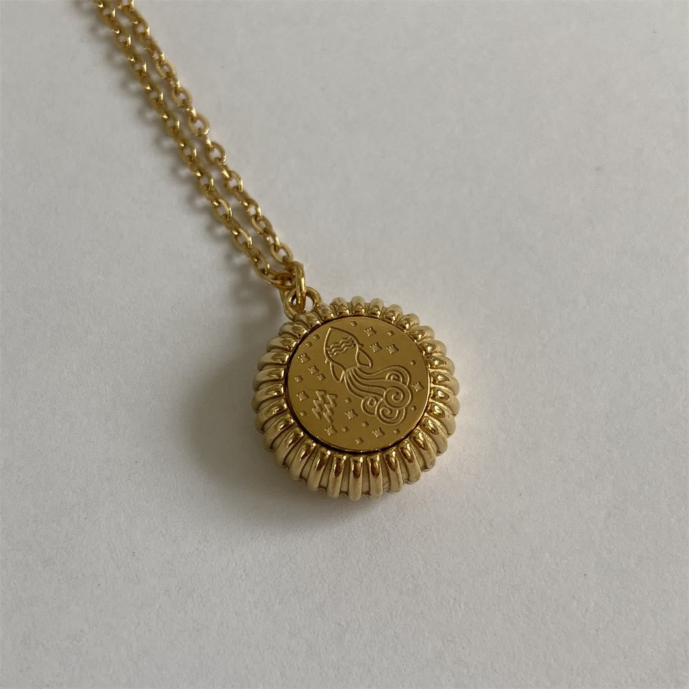 Olivenorma Zodiac Round Pendant 18k Gold Titanium Steel Necklace