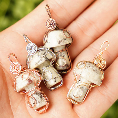 Olivenorma Natural Healing Stone Mushroom Necklace