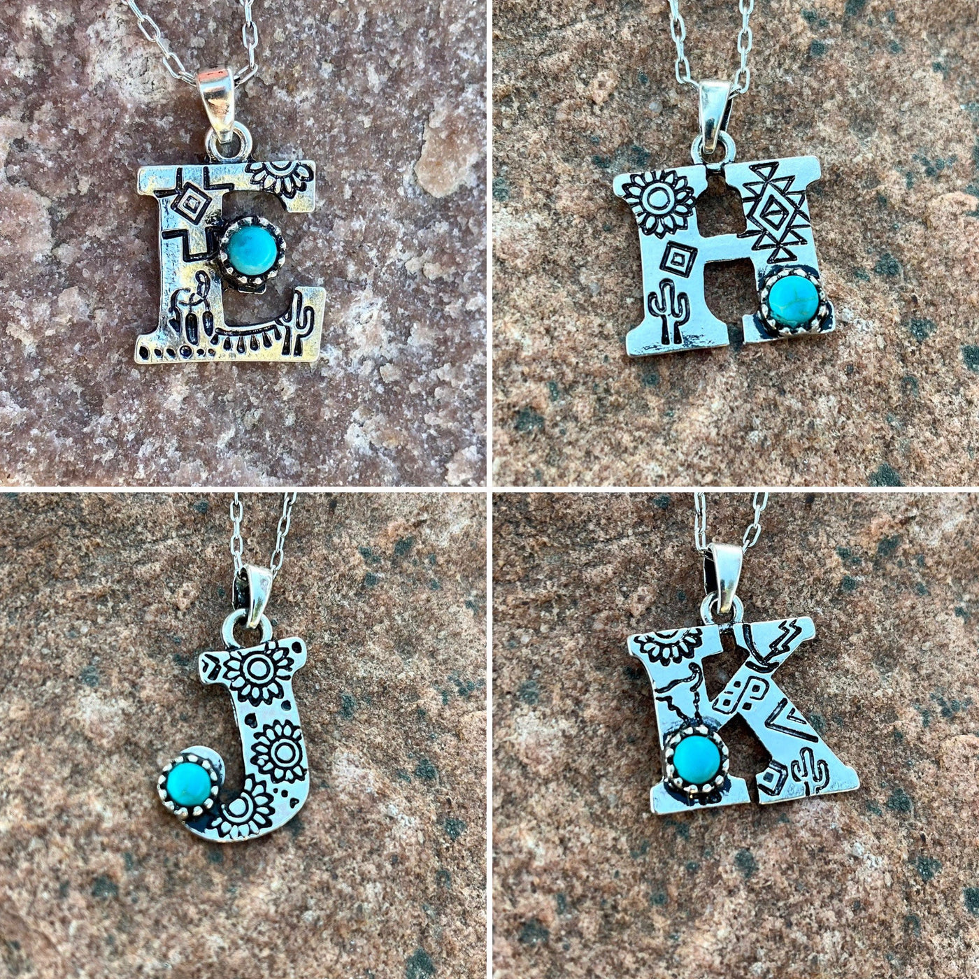 Olivenorma Natural Turquoise Stamped Initial Necklace