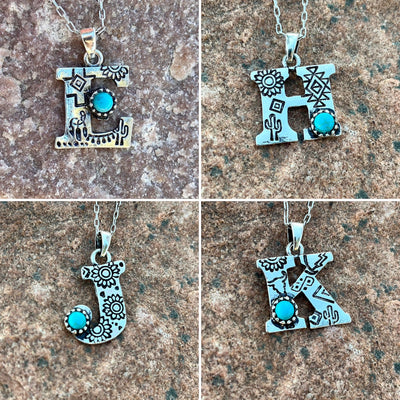 Olivenorma Natural Turquoise Stamped Initial Necklace