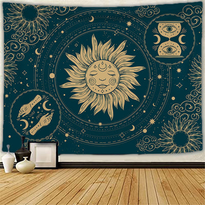 Olivenorma Sun Moon Tattoo Cat Meditation Wall Hanging Tapestry