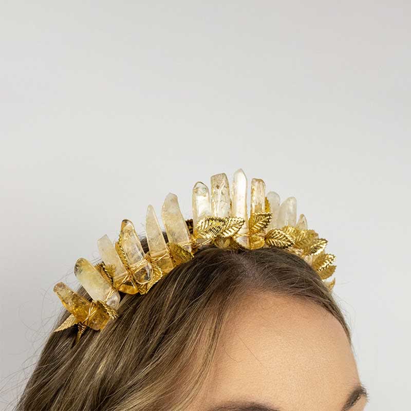 Olivenorma Citrine Gold Bridal Headband Crystal Crown