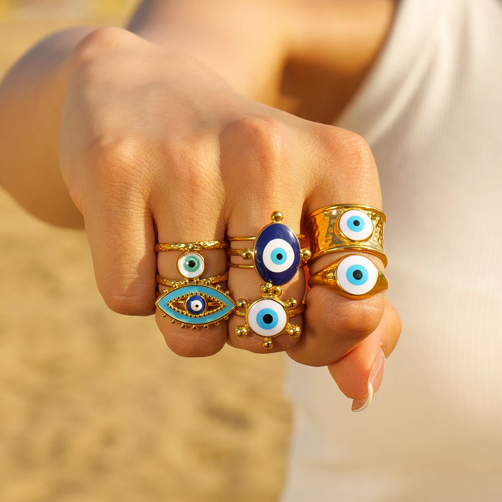 Olivenorma Various Evil Eye Glue Gold Adjustable Open Rings