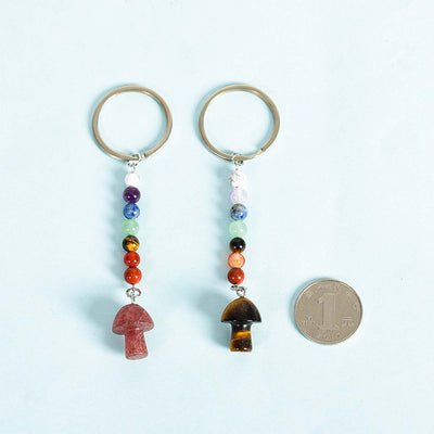 Olivenorma Chakra Crystal Mushroom Beaded Keychain