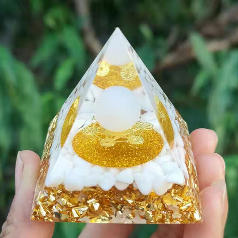 Olivenorma White Agate Clear Quartz Metatron's Cube Symbol Orgone Pyramid