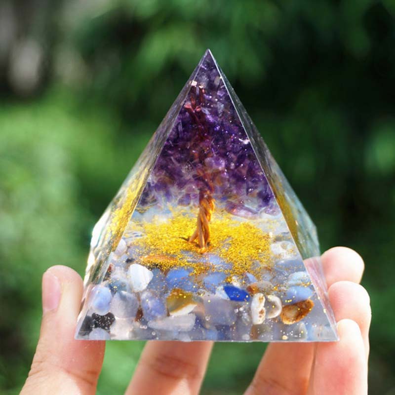 Olivenorma Amethyst Blue Lace Agate Tree Of Life Orgone Pyramid