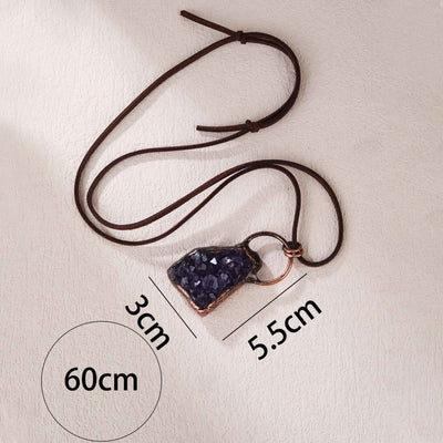 OlivenormaNatural Rough Stone Irregular Pendant Leather Rope Necklace