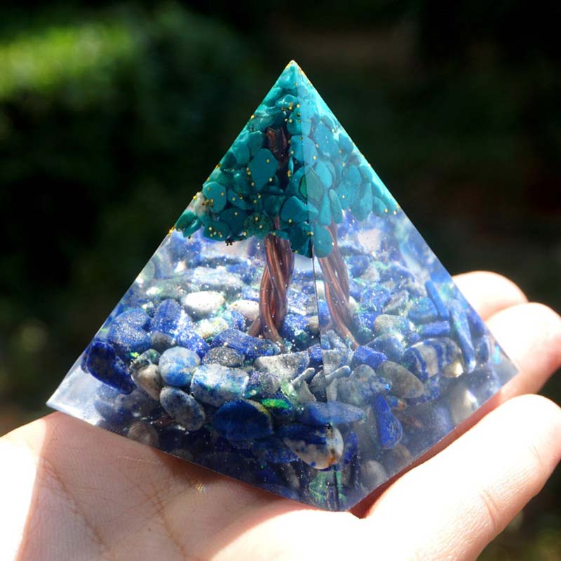 Olivenorma Lapis Lazuli With Turquoise Tree Of Life Orgone Pyramid