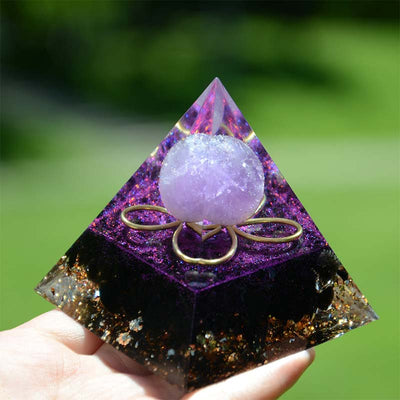 Olivenorma Amethyst Sphere with Obsidian Orgone Pyramid