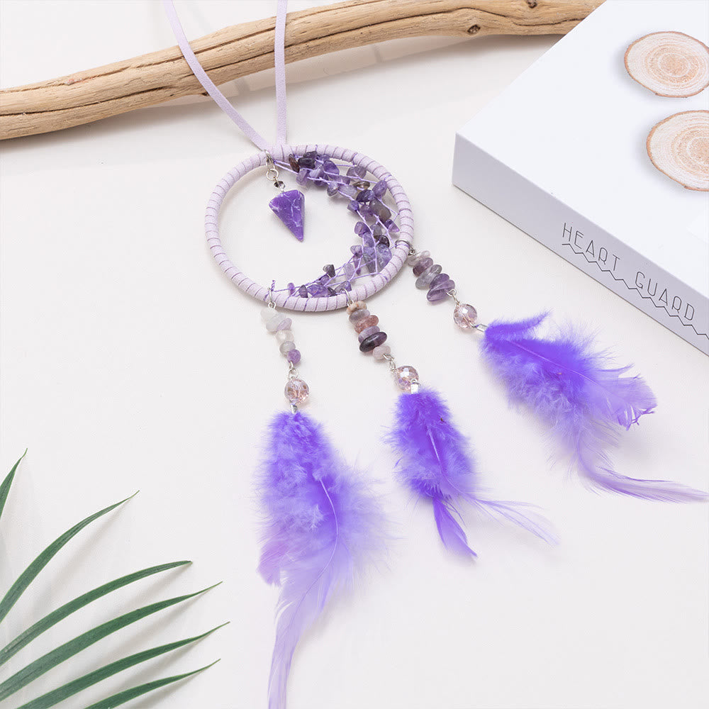 Olivenorma Amethyst Pendant Small Crescent Feather Dream Catcher