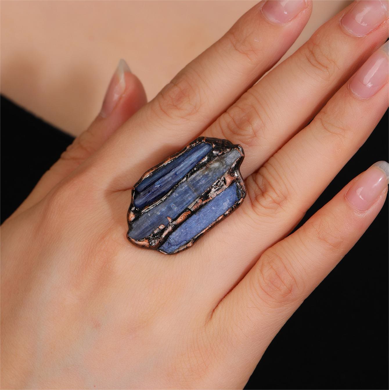 Olivenorma Kyanite Rough Irregular Opening Adjustable Ring