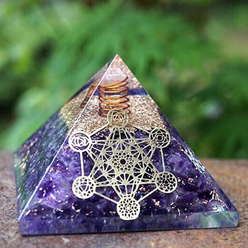 Olivenorma Clear Crystal Pillar Metatron's Cube Orgone Pyramid