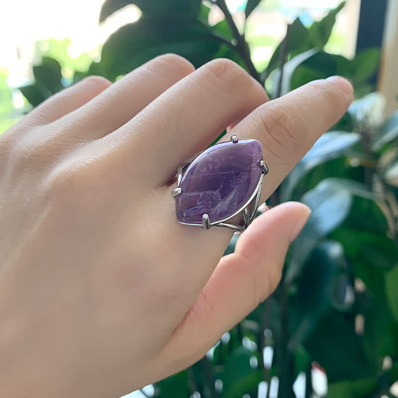 Olivenorma Amethyst Melon Seed Shape Adjustable Ring