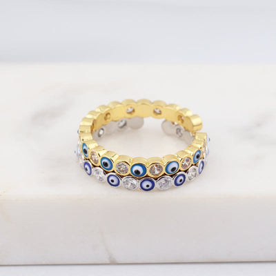 Olivenorma Colorful Evil Eye White Zircon Adjustable Ring