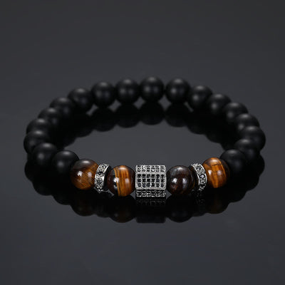 Olivenorma Men's Frosted Black Bead Tiger Eye Bracelet