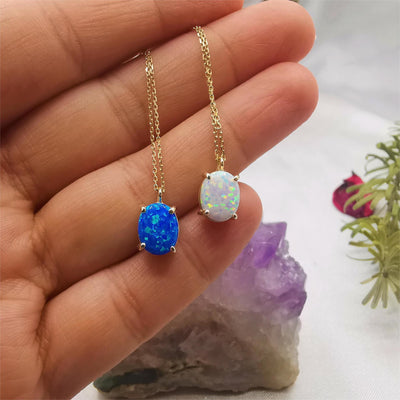 Olivenorma Blue White Opal 18k Gold Plated Copper Necklace