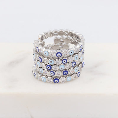 Olivenorma Colorful Evil Eye White Zircon Adjustable Ring