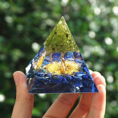 Olivenorma Tree of Life Peridot With Lapis Lazuli Orgone Pyramid